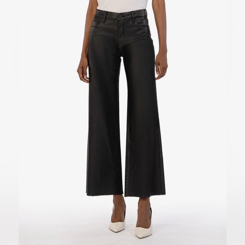 Kut from Kloth Meg Coated High Rise FAB AB Wide Leg Raw Hem Size 6 NWT